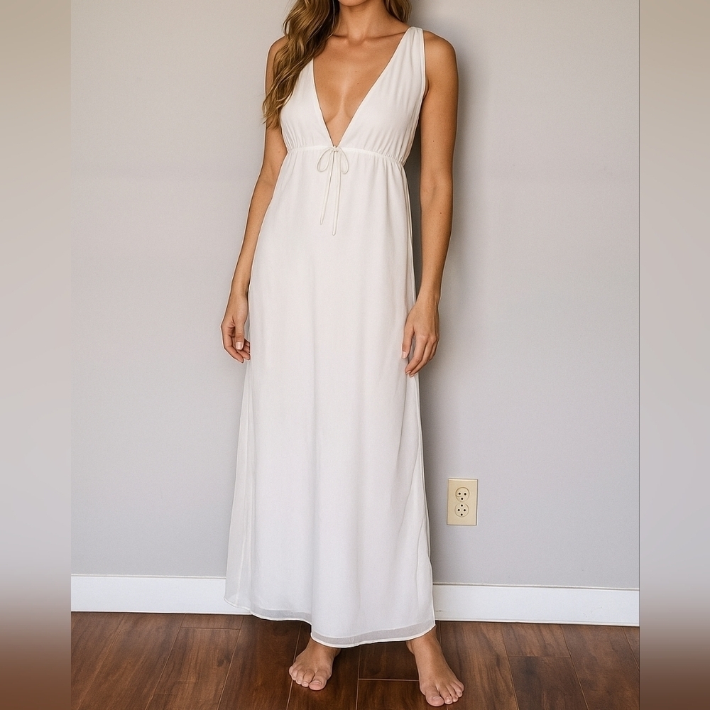 Vintage 70s Sears Sheer Nightgown Babydoll Sleeveless V-Neck Cream 28/30 (XS)